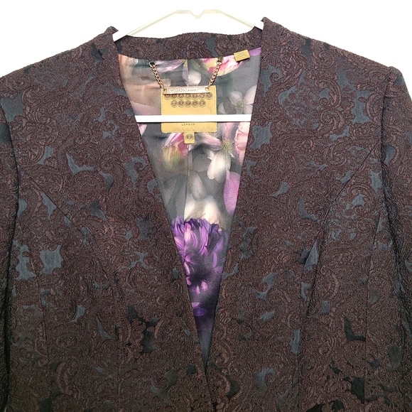 TED BAKER LONDON Women's Jacquard Floral Print Lace Purple Black Blazer size 2 - Picture 3 of 8